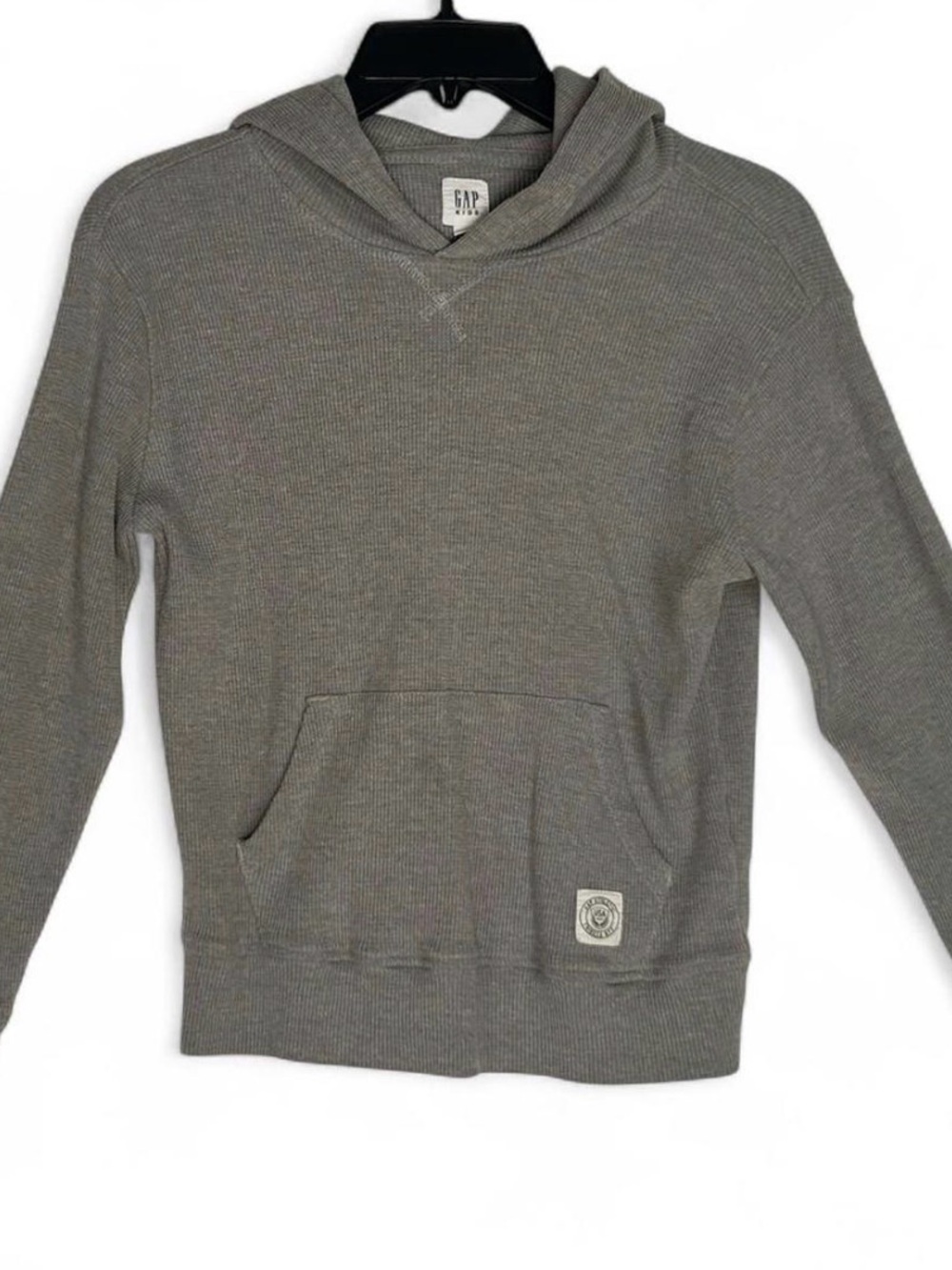 GAP Kids Hoodie in Heather Gray Waffle-Knit Hooded Pullover Size Large